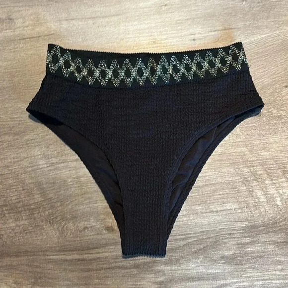 Cupshe Wide Straps Longline Bandeau & High Waist Hipster Bikini Set Size S Black - Picture 6 of 15